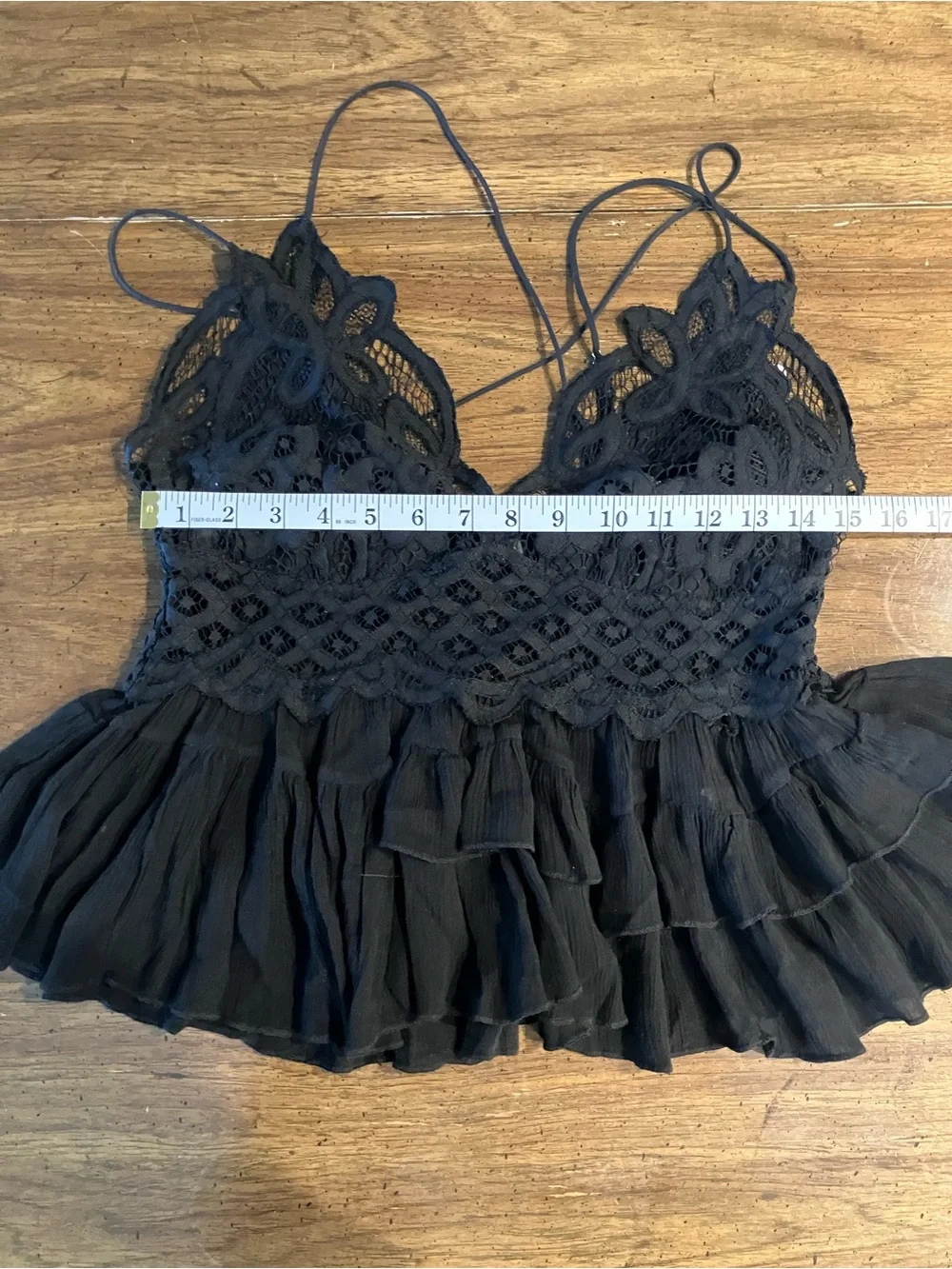 NWT Free People Adella Cami Black Lace Ruffle Peplum Tank Top XL Boho Coquette